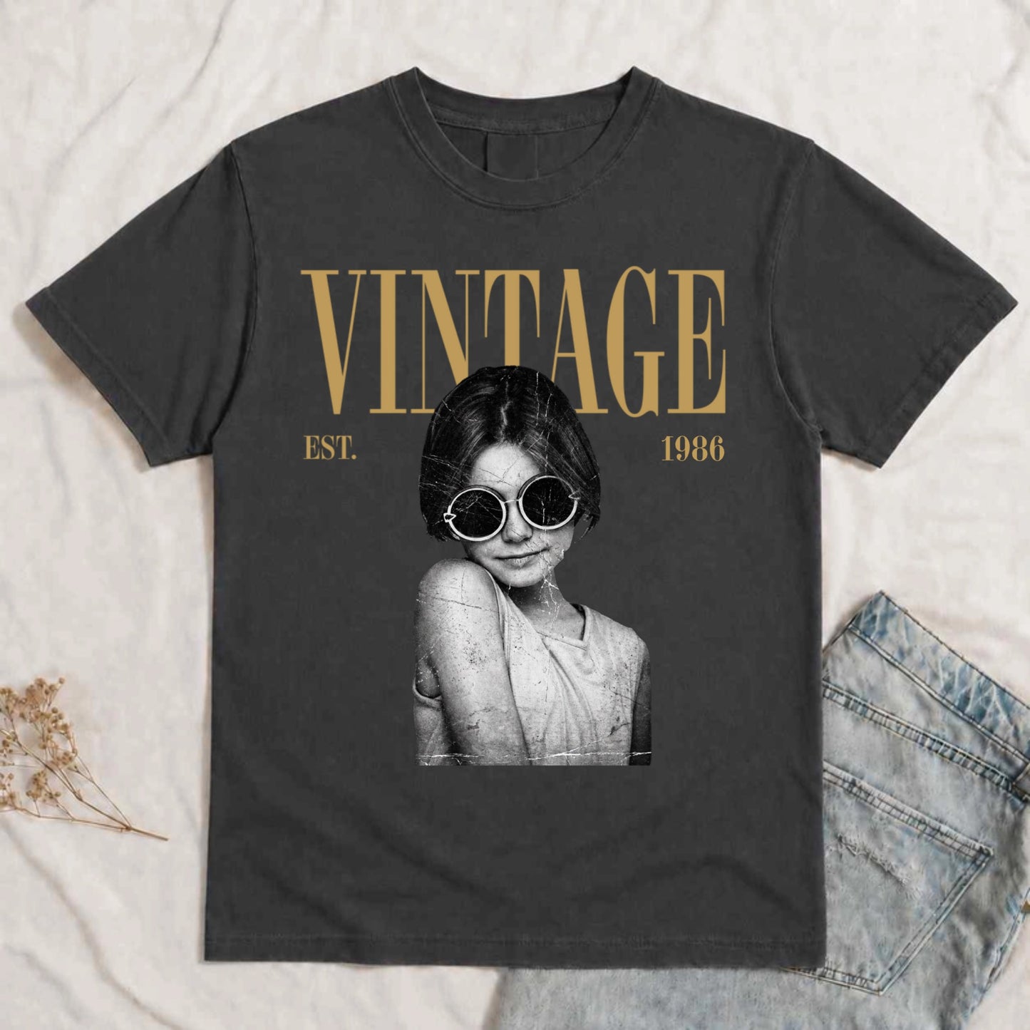 Personalized custom photo vintage aesthetic comfort tee with customizable established year high quality