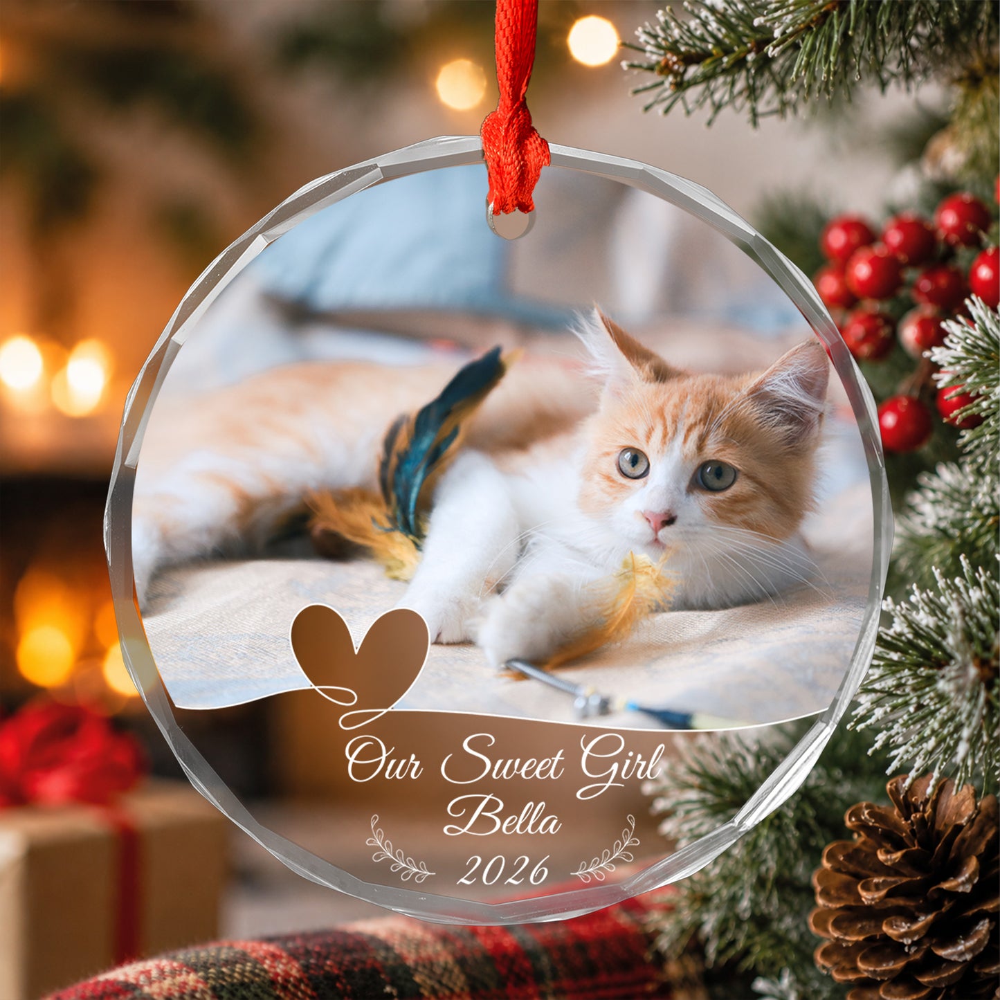 Personalized Dog Photo Crystal Ornament, 2 Sides Printed Custom Pet Glass Christmas Ornament, Dog Name Keepsake, Pet Lover Gift