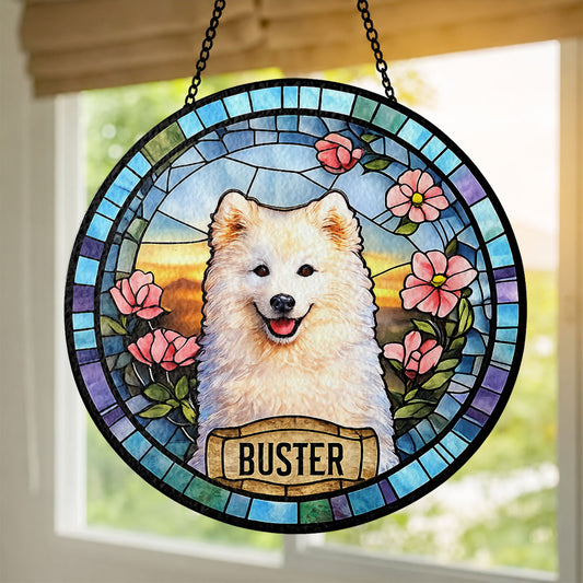 Personalized Dog Portrait Stained Glass Suncatcher, Custom Pet Memorial Stained Glass Photo Suncatcher, Dog Loss Keepsake, Pet Loss Gift
