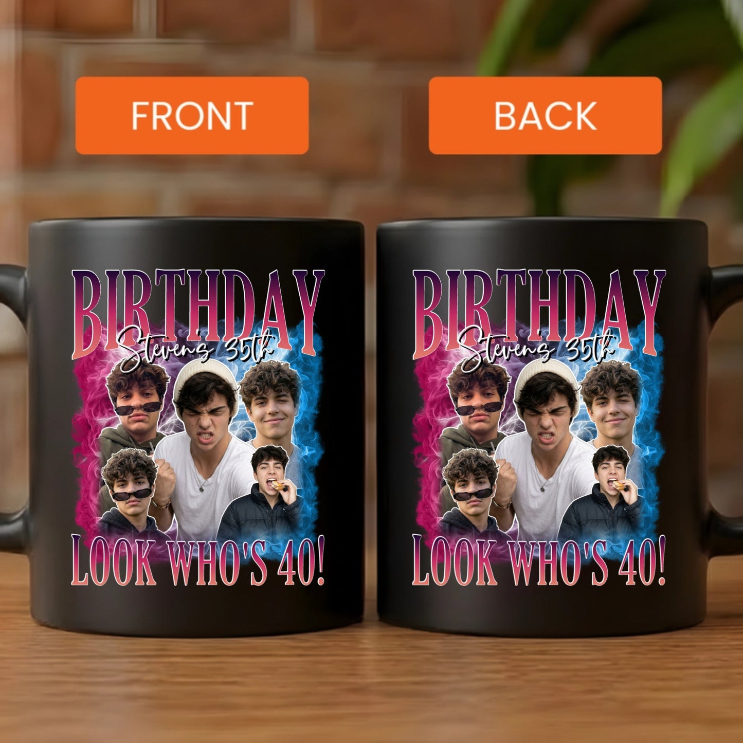 Custom funny bootleg rap tee style mug personalized with your uploaded photos