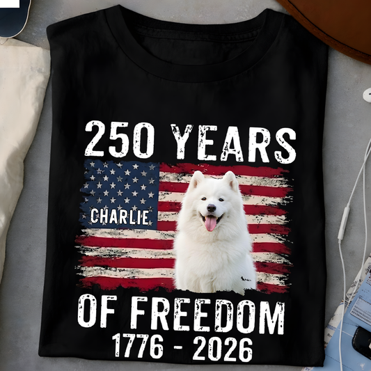 Custom Dog Photo & Name USA 250th Anniversary Shirt 1776-2026 for Pet Lovers