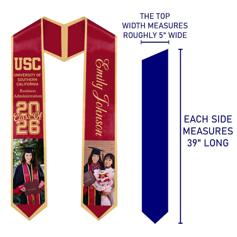 Custom personalized graduation stole with photo school name and major