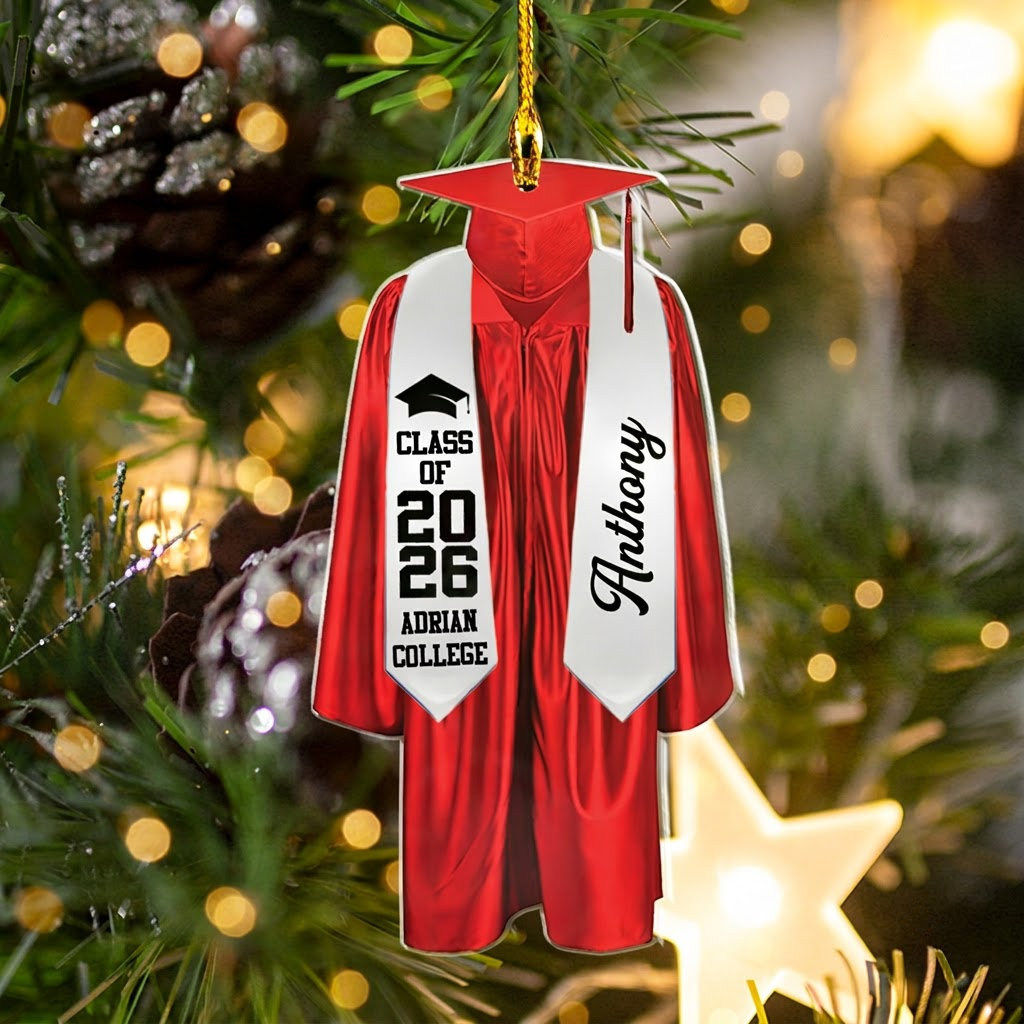 Personalized Graduation Gown Ornament, Custom 2-Sided Printed Senior Year Acrylic Ornament, Class of 2026 Graduation Gift
