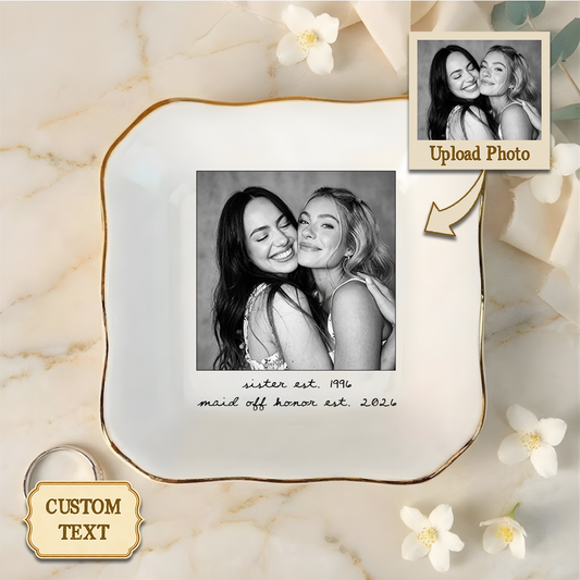 Custom Besties Photo Jewelry Dish, Maid of Honor Trinket Tray, Sister Keepsake, Bridal Gift