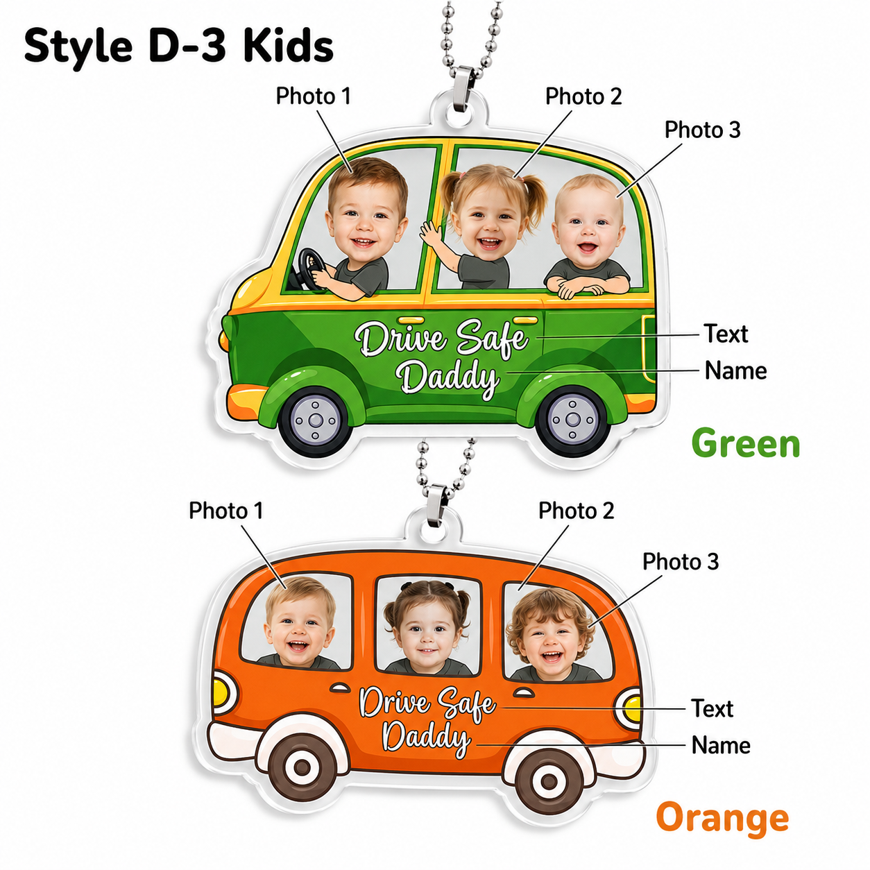 Personalized 1-4 Kids Photo Car Hanger, Drive Safe Daddy Car Ornament, Custom Baby Photo Acrylic Charm, Daddy Gift, Gift for Husband