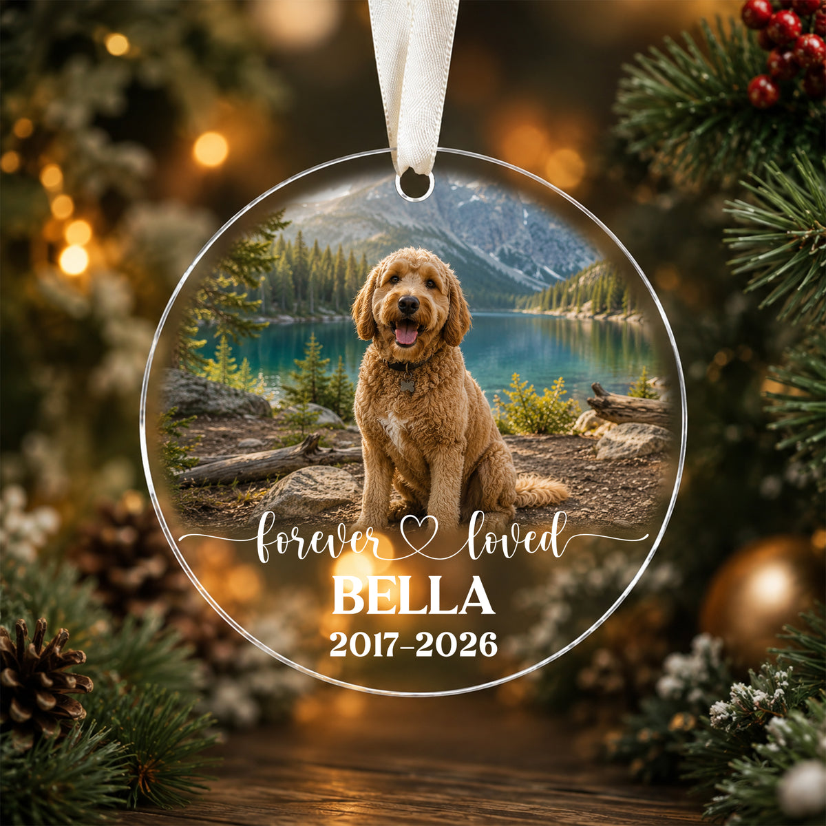 Personalized Pet Memorial Photo Ornament, Custom 2-Sided Printed Dog Memorial Ornament, Pet Loss Sympathy Gift, Forever Loved Pet Keepsake, Christmas Gift