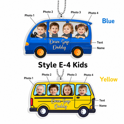 Personalized 1-4 Kids Photo Car Hanger, Drive Safe Daddy Car Ornament, Custom Baby Photo Acrylic Charm, Daddy Gift, Gift for Husband