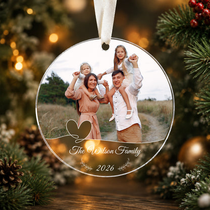 Personalized Family Photo Crystal Ornament, Custom Glass Christmas Ornament, Family Name Ornament, Christmas Keepsake, Family Gift 2026