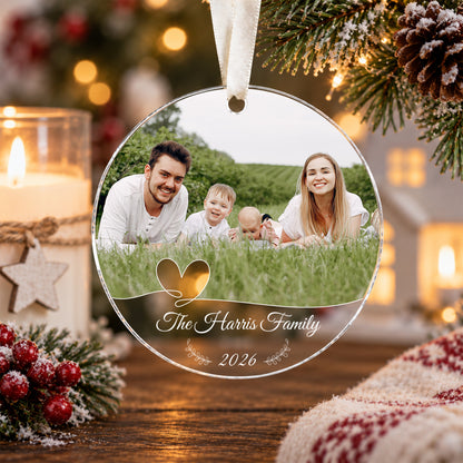 Personalized Family Photo Crystal Ornament, Custom Glass Christmas Ornament, Family Name Ornament, Christmas Keepsake, Family Gift 2026