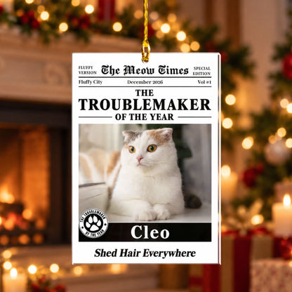 Personalized Pet Newspaper Photo Ornament – Custom Dog & Cat Troublemaker of the Year Christmas Gift