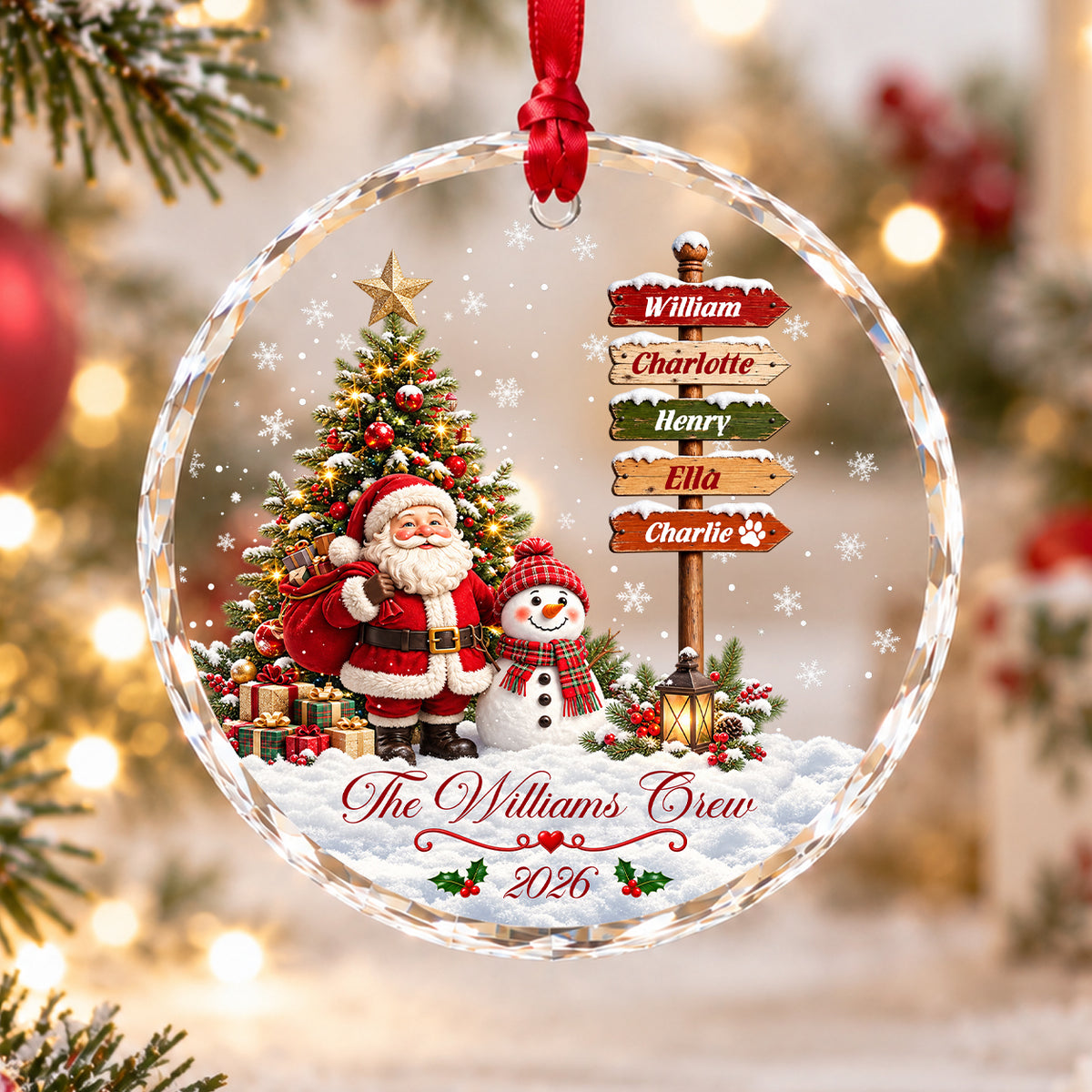 Personalized Family Christmas Ornament 2026 – Custom Names Santa & Snowman Christmas Tree Decoration, Family Keepsake Gift