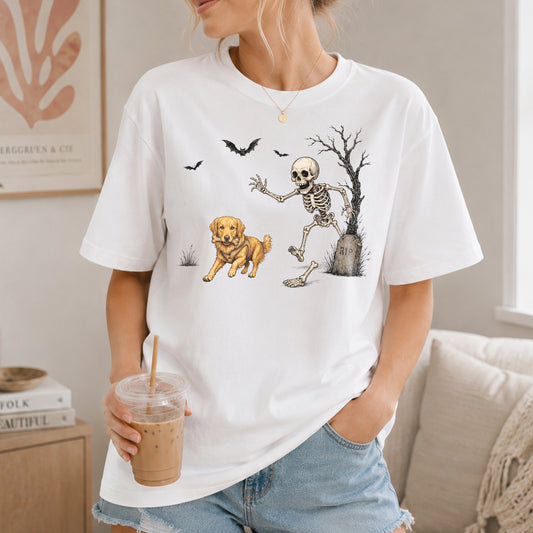 Personalized Halloween Dog Shirt, Custom Any Dog Breed Tee, Funny Skeleton Dog Shirt, Spooky Dog Lover Gift for Men Women, Pet Owner Tee