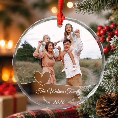 Personalized Family Photo Crystal Ornament, Custom Glass Christmas Ornament, Family Name Ornament, Christmas Keepsake, Family Gift 2026