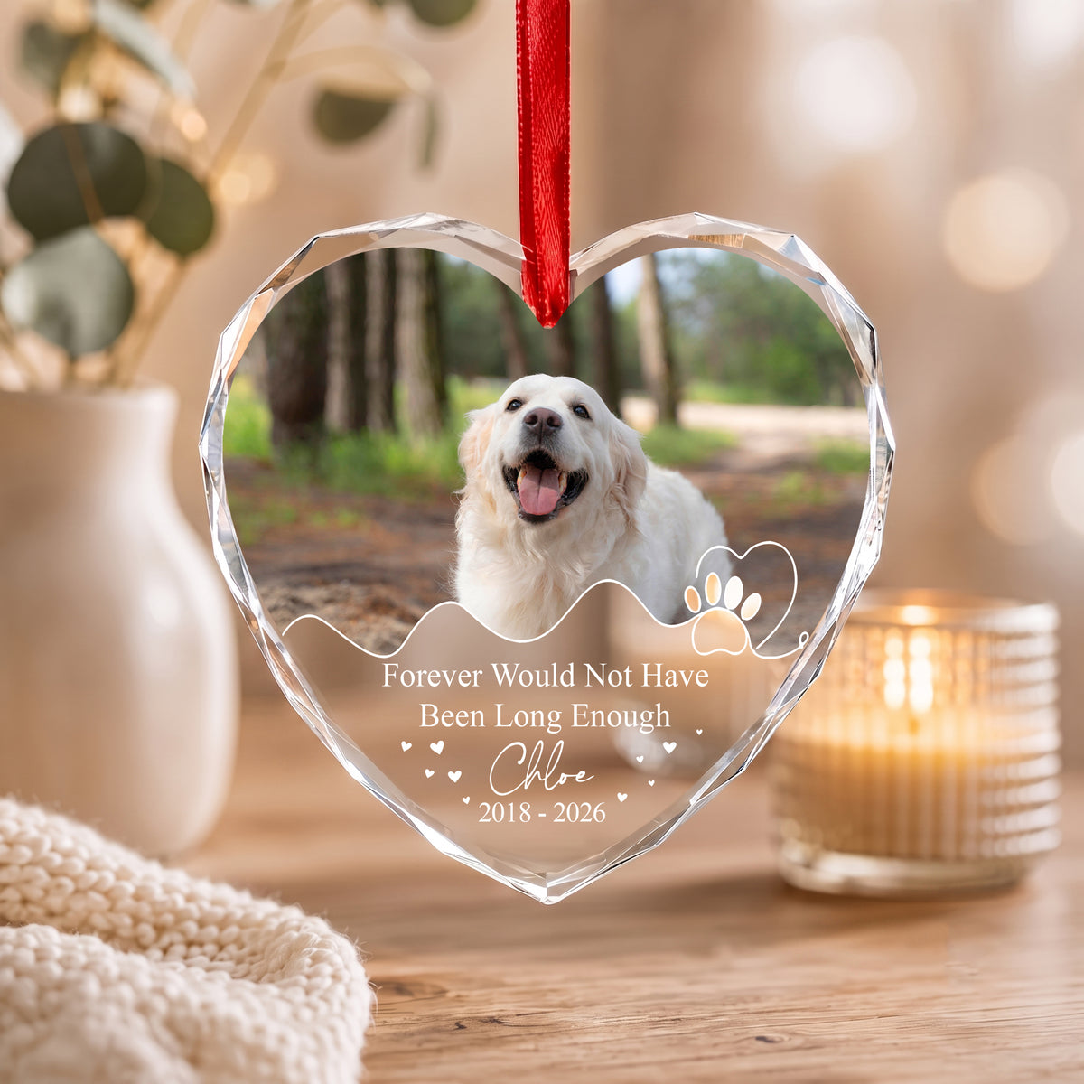 Personalized Pet Memorial Crystal Ornament, 2 Sides Printed Custom Dog Photo Glass Ornament, Pet Loss Gift, Dog Remembrance Keepsake