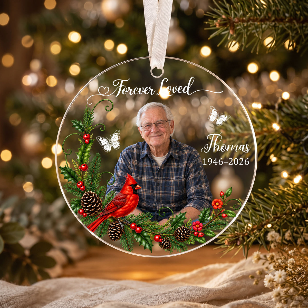 Personalized Memorial Photo Ornament, 2 Sides Printed Forever Loved Heart Ornament, In Loving Memory Christmas Keepsake, Sympathy Gift
