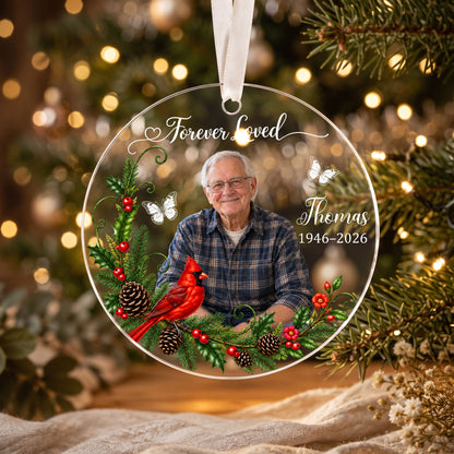 Personalized Memorial Photo Ornament, 2 Sides Printed Forever Loved Heart Ornament, In Loving Memory Christmas Keepsake, Sympathy Gift