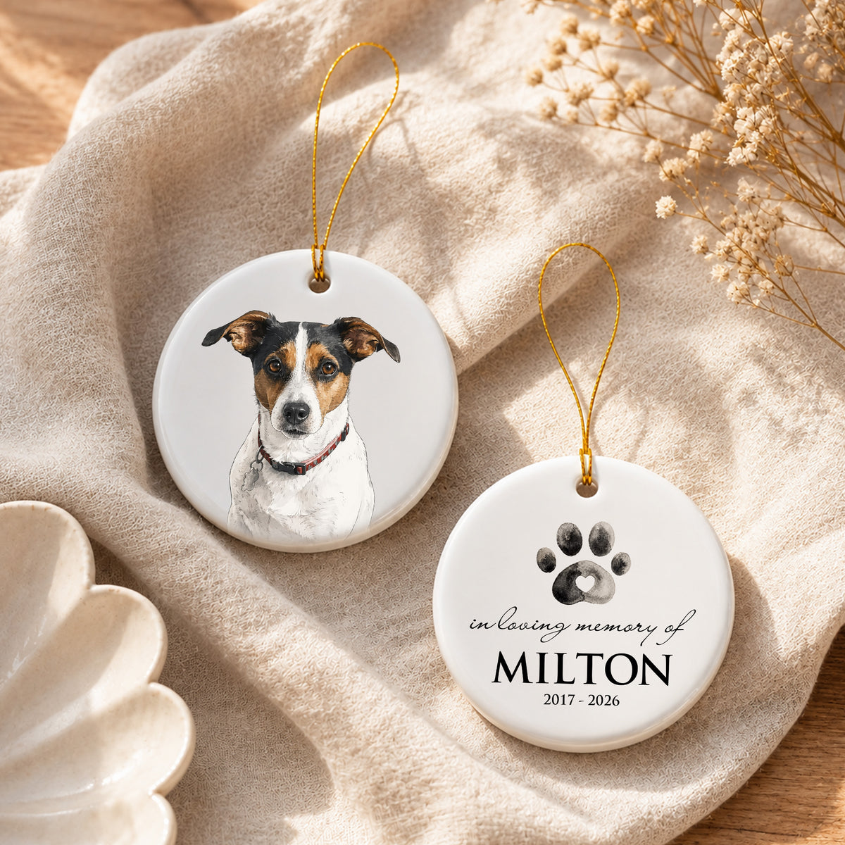 Personalized Pet Memorial Ornament, Custom Pet Portrait Ornament, 2 Sides Printed Dog Memorial Gift, Pet Loss Gift, Remembrance Keepsake