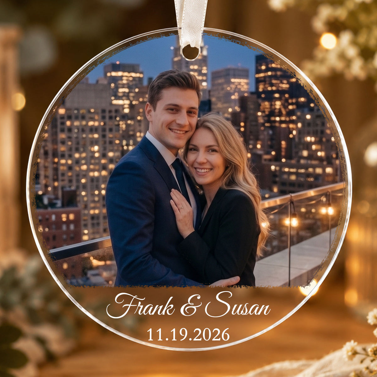 Personalized Couple Photo Ornament, Custom 2-Sided Printed Glass Ornament