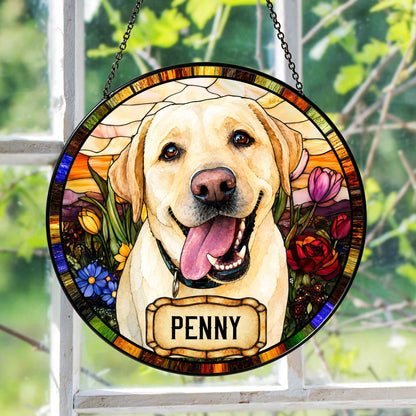 Personalized Dog Portrait Stained Glass Suncatcher, Custom Pet Memorial Cat Loss Keepsake, Pet Loss Gift