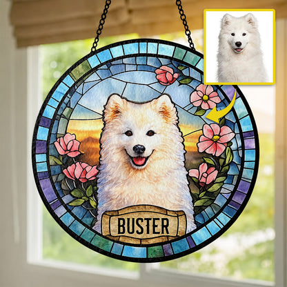 Personalized Dog Portrait Stained Glass Suncatcher, Custom Pet Memorial Stained Glass Photo Suncatcher, Dog Loss Keepsake, Pet Loss Gift
