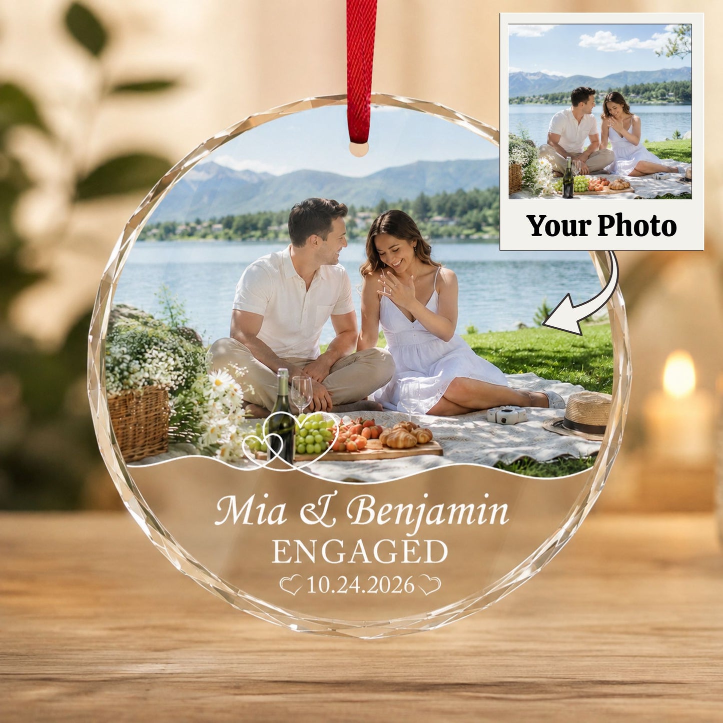 Personalized Engagement Photo Ornament, Custom Couple Picture Ornament, Engaged Christmas Keepsake, Proposal Gift for Couple, Future Mr & Mrs Gift