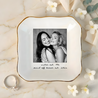 Custom Besties Photo Jewelry Dish, Maid of Honor Trinket Tray, Sister Keepsake, Bridal Gift