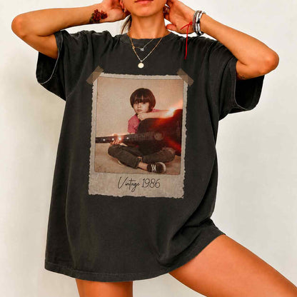 Customized vintage photo memory comfort tee with your personalized text and classic polaroid design