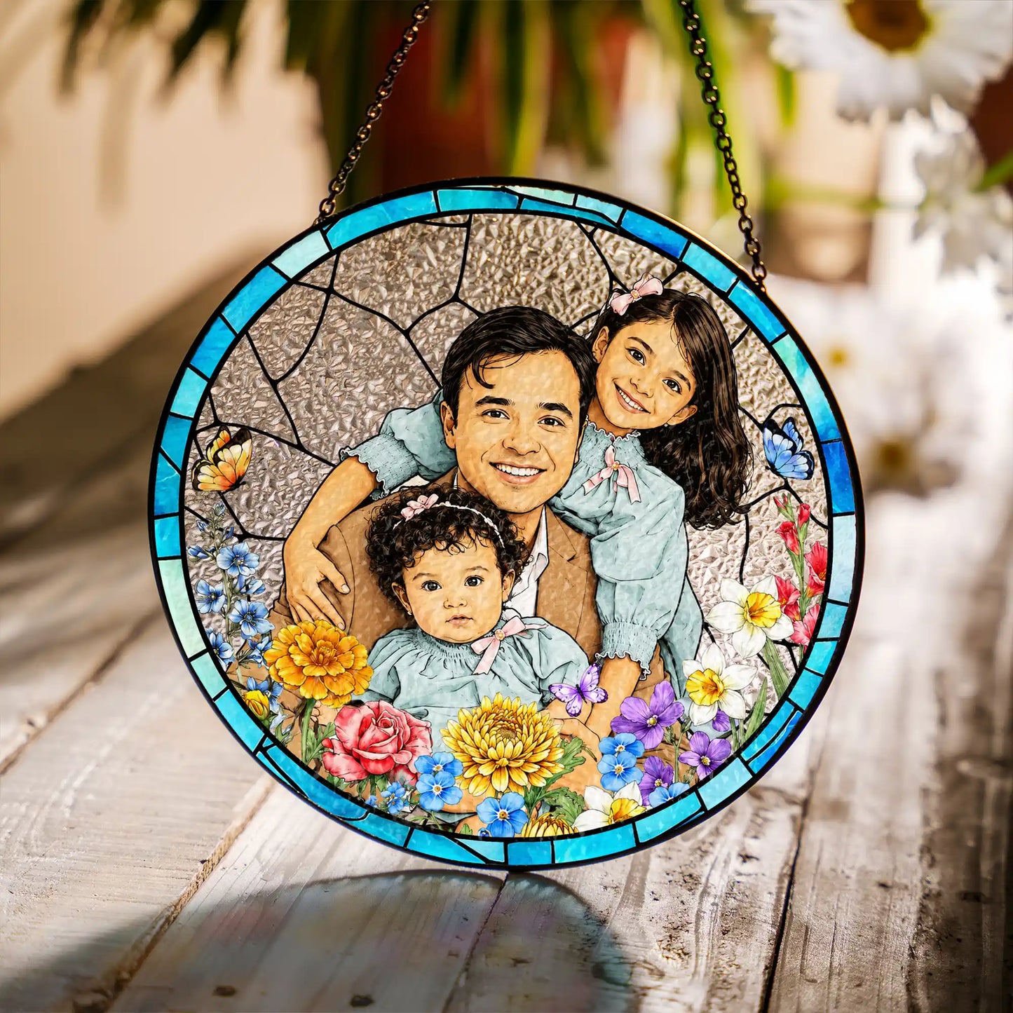 Stained Glass Custom Grandma Portrait Suncatcher, Personalized Window Hanging from Photo, Mother's Day Gift for Mom, Family Memory Art