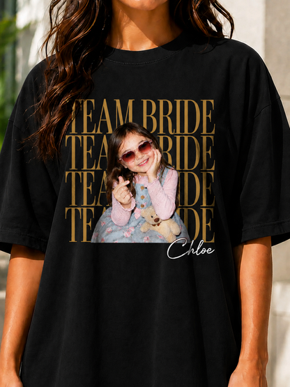 Custom Team Bride Shirt with Personalized Childhood Photo, Bachelorette Party Tee, Bride Squad Gift, Bridal Shower Shirt, Funny Bridesmaid Keepsake