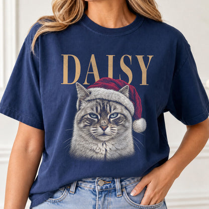 Custom Pet Photo Christmas Shirt, Personalized Pet Name & Portrait Comfort Tee, Vintage Dog Shirt, Dog Mom Christmas Gift, Pet Lover Gift