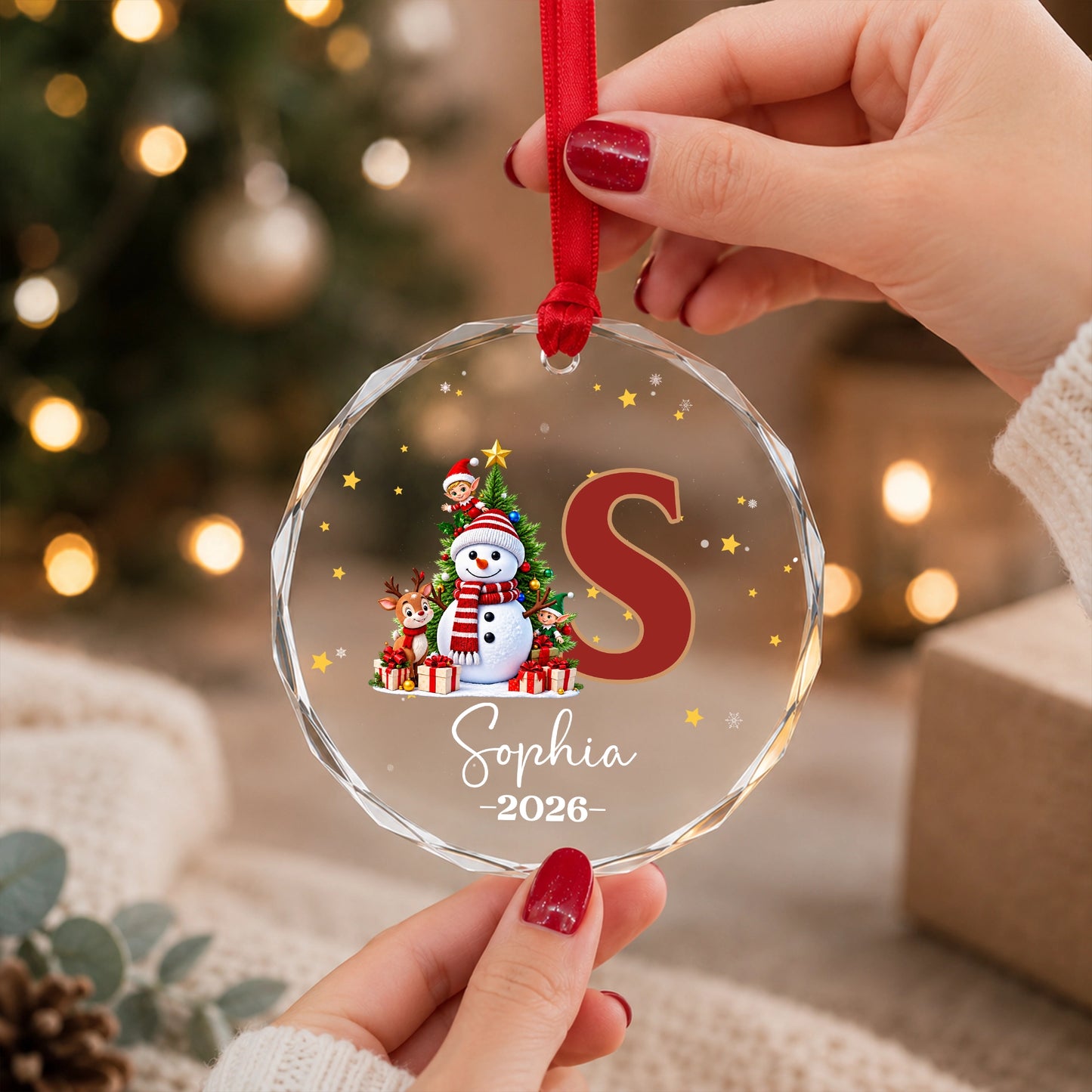 Personalized Kids Christmas Ornament, Custom Name & Monogram Glass Ornament, Santa Elf Reindeer Snowman Keepsake, Christmas Gift for Kids