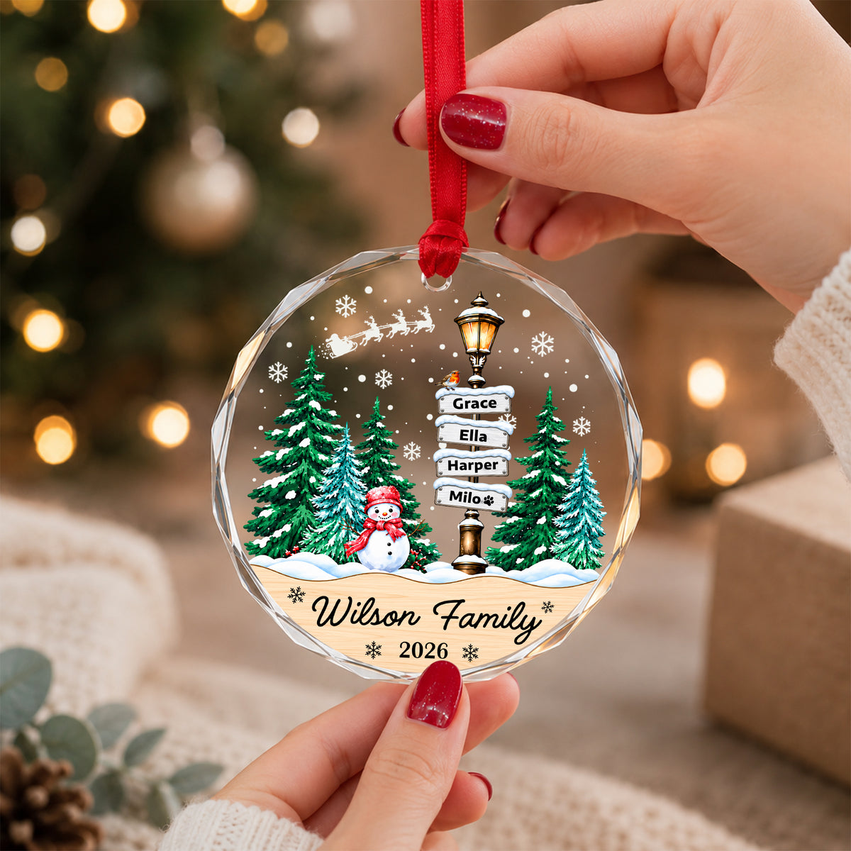 Personalized Family Names Christmas Ornament, Custom Family of Up to 8 Members & Pets, Family Christmas Tree Keepsake