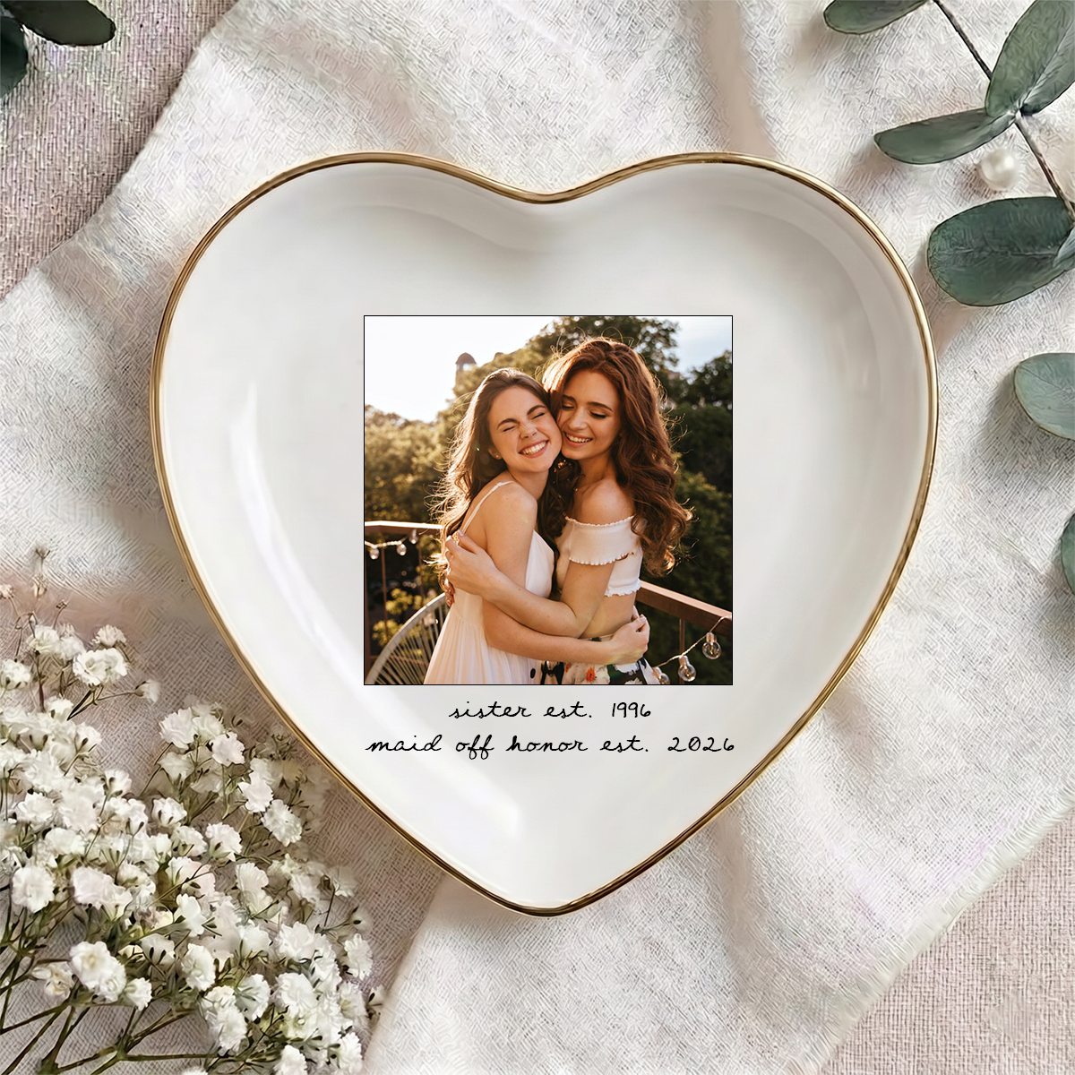 Custom Besties Photo Jewelry Dish, Maid of Honor Trinket Tray, Sister Keepsake, Bridal Gift