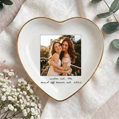 Custom Besties Photo Jewelry Dish, Maid of Honor Trinket Tray, Sister Keepsake, Bridal Gift