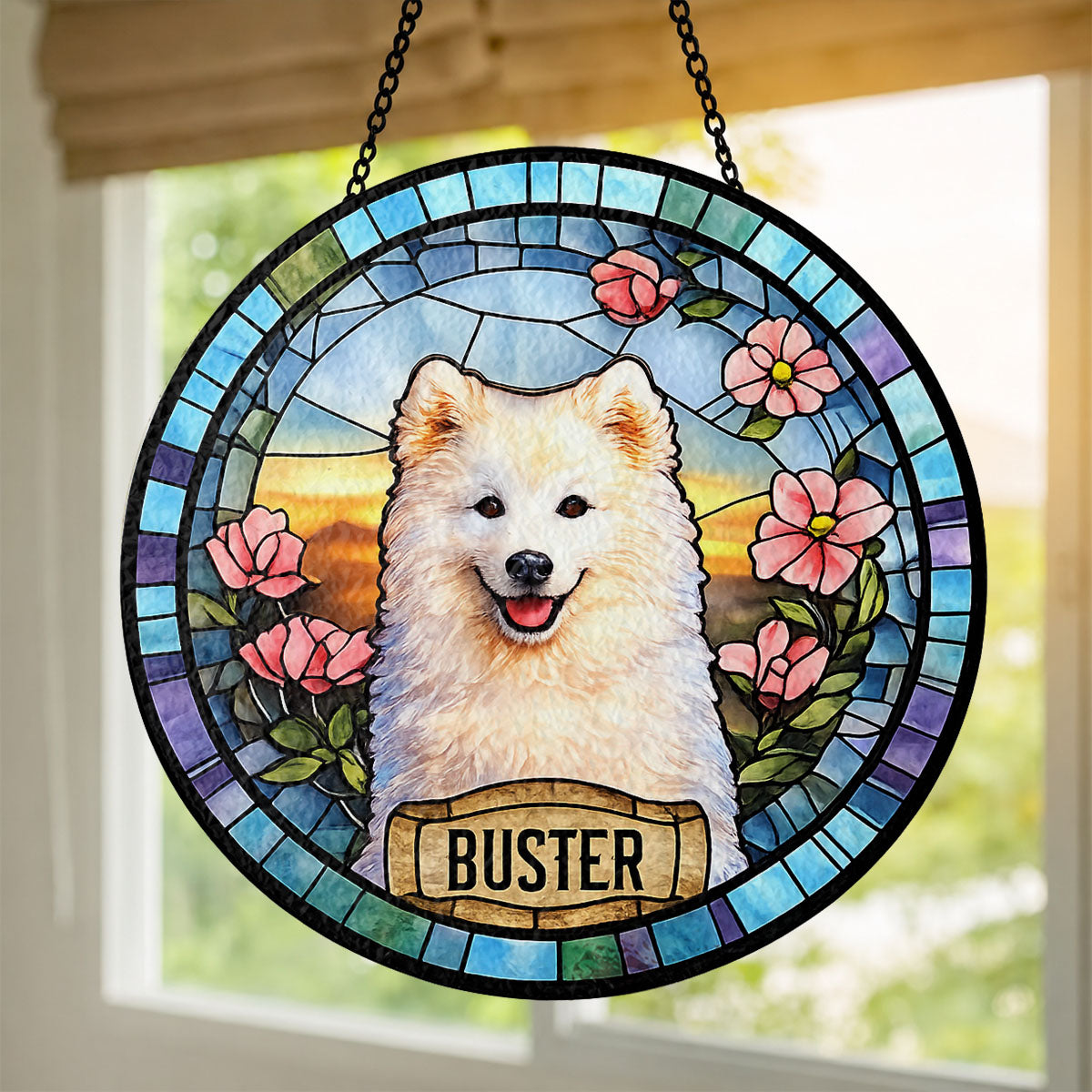 Personalized Dog Portrait Stained Glass Suncatcher, Custom Pet Memorial Stained Glass Photo Suncatcher, Dog Loss Keepsake, Pet Loss Gift