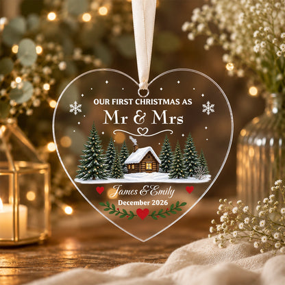 Personalized First Christmas Married Ornament, Custom Mr & Mrs Christmas Ornament, Newlywed Couple Keepsake, Wedding Gift for Husband Wife