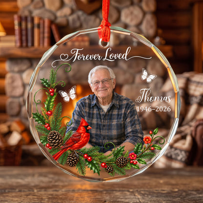 Personalized Memorial Photo Ornament, 2 Sides Printed Forever Loved Heart Ornament, In Loving Memory Christmas Keepsake, Sympathy Gift