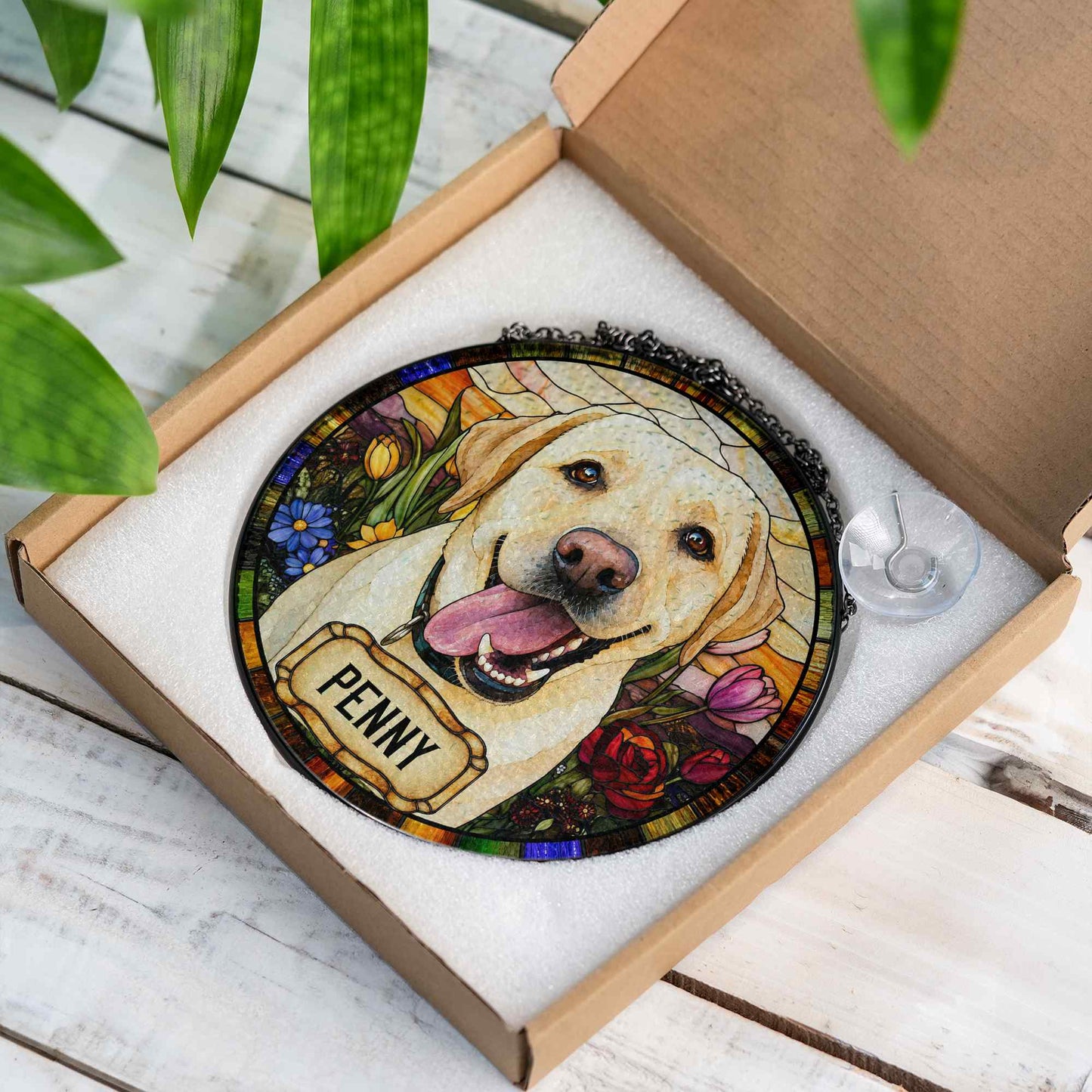 Personalized Dog Portrait Stained Glass Suncatcher, Custom Pet Memorial Cat Loss Keepsake, Pet Loss Gift