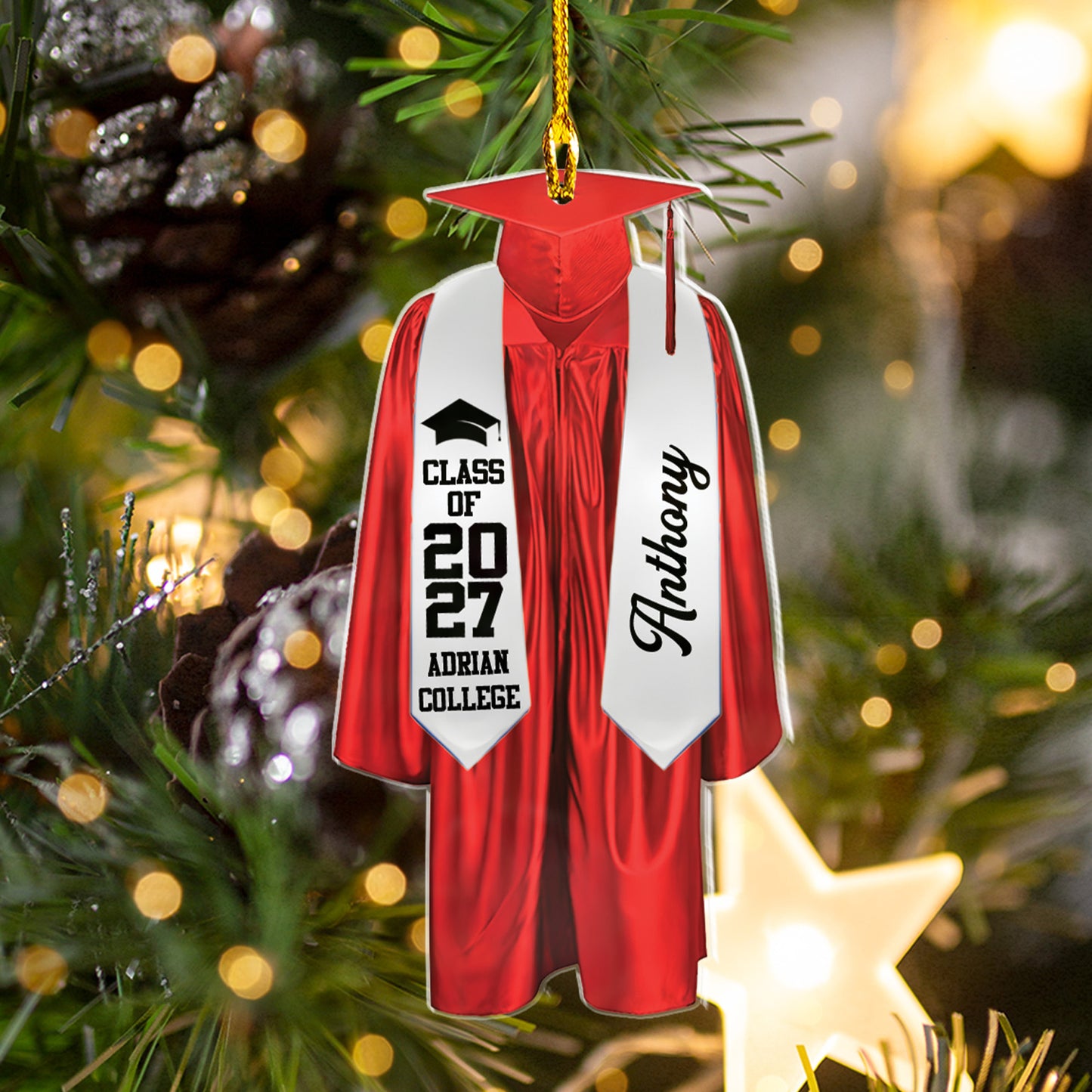 Personalized Graduation Gown Ornament, Custom Senior Year Acrylic Ornament, Class of 2027 Graduation Gift