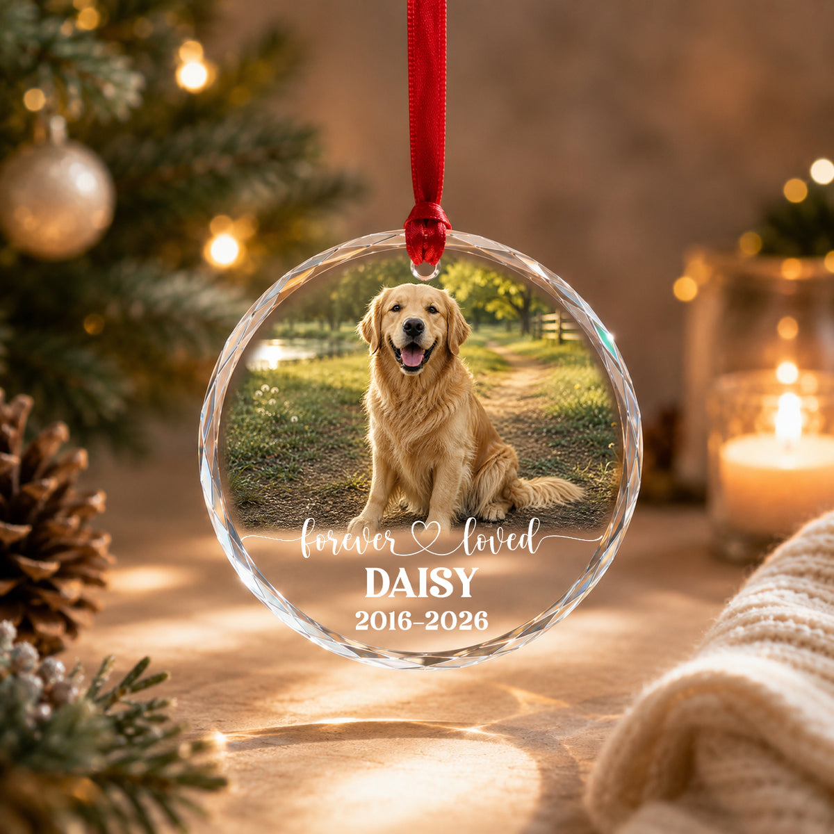 Personalized Pet Memorial Photo Ornament, Custom 2-Sided Printed Dog Memorial Ornament, Pet Loss Sympathy Gift, Forever Loved Pet Keepsake, Christmas Gift