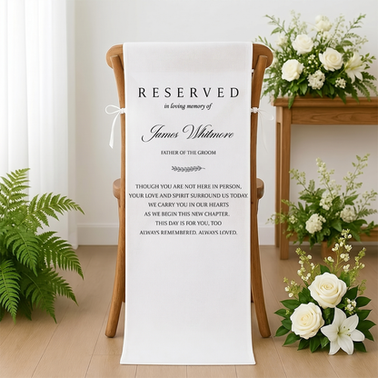 Memorial Wedding Chair Sign, Reserved Banner for Loved Ones, In Loving Memory Sign, Ceremony Tribute, Wedding Aisle Decor, Rustic Accent