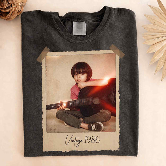 Customized vintage photo memory comfort tee with your personalized text and classic polaroid design