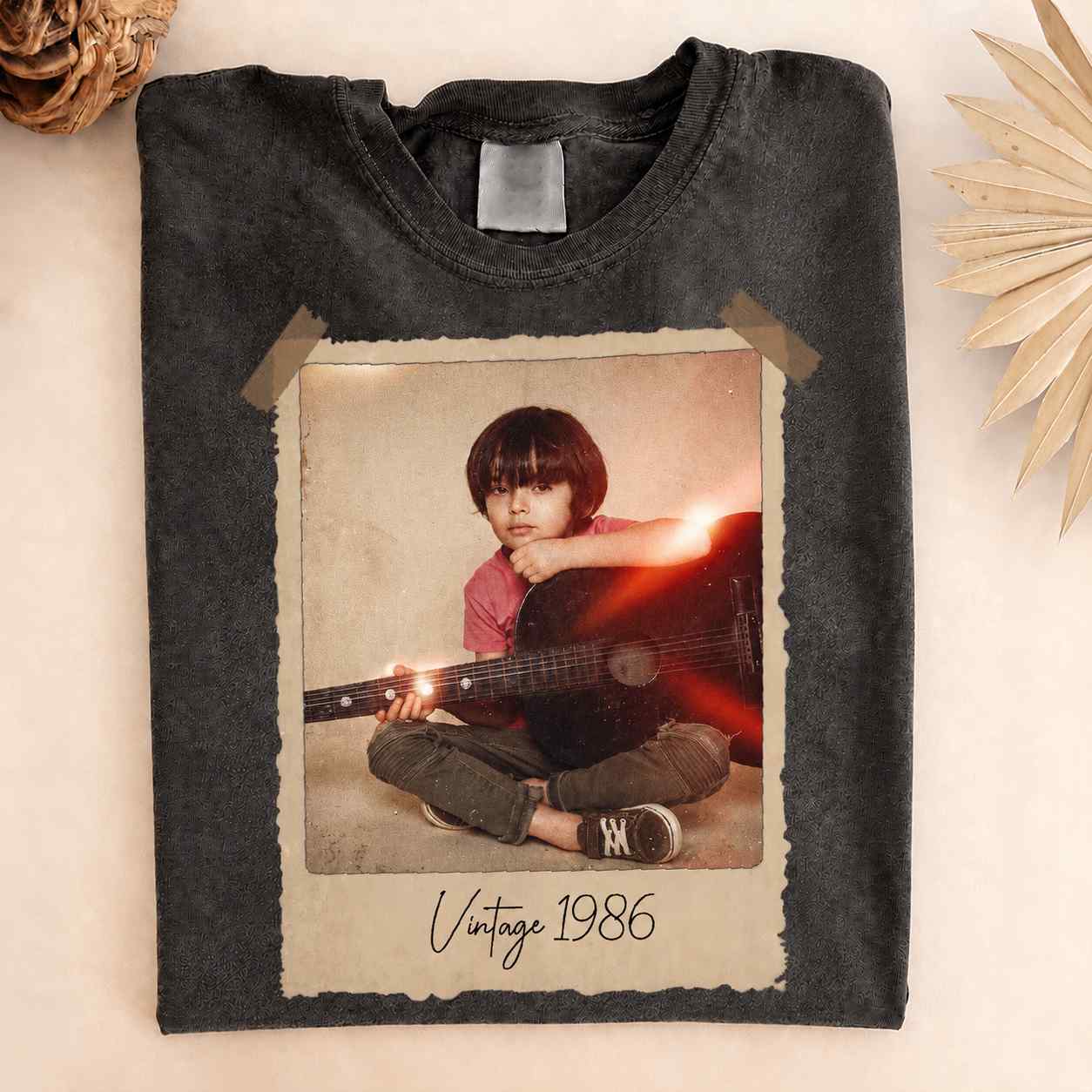 Customized vintage photo memory comfort tee with your personalized text and classic polaroid design