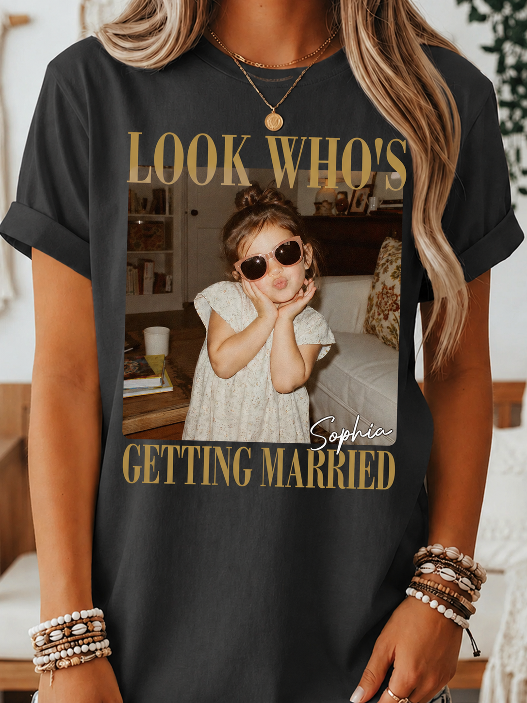 Look Who's Getting Married Shirt, Personalized Bride Photo & Name Tee, Custom Wedding Shirt, Bridal Shower Gift, Bachelorette Party Shirt
