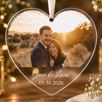 Personalized Couple Photo Ornament, Custom 2-Sided Printed Glass Ornament