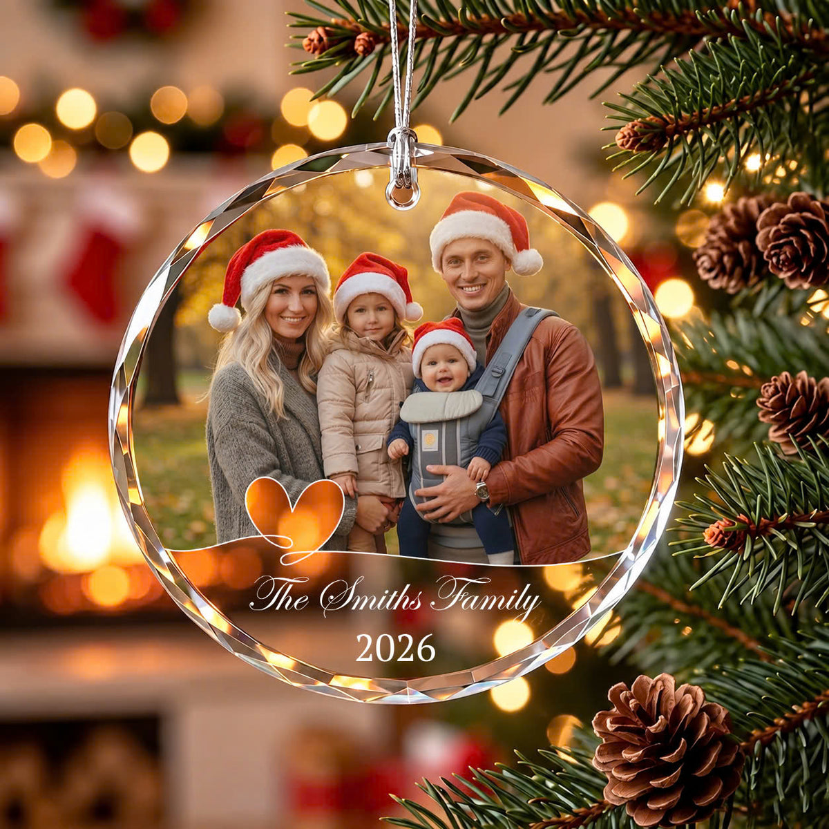 Personalized Family Photo Crystal Ornament, Custom Glass Christmas Ornament, Family Name Ornament, Christmas Keepsake, Family Gift 2026
