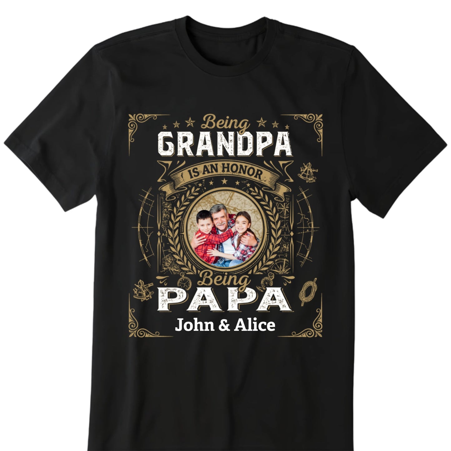 Personalized Custom Photo Names 'Being Grandpa & Papa' Honor Shirt for Him