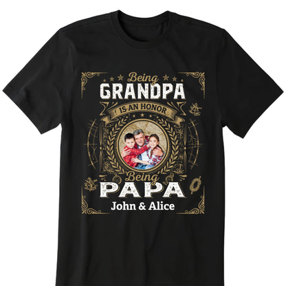 Personalized Custom Photo Names 'Being Grandpa & Papa' Honor Shirt for Him