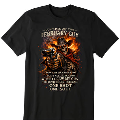 Personalized Birthday Month Shirt For Men With Badass Flaming Skull Cowboy Gunslinger Graphic