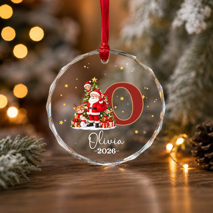 Personalized Kids Christmas Ornament, Custom Name & Monogram Glass Ornament, Santa Elf Reindeer Snowman Keepsake, Christmas Gift for Kids